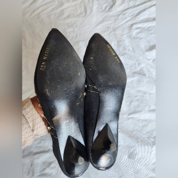 Ann Marino Fabric Upper Leather Sole. Black. Beaded  Pointed. Size 8.5M - Picture 5 of 7